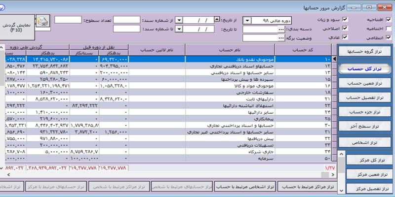 گزارش مرور حسابها در نرم افزار آرپا