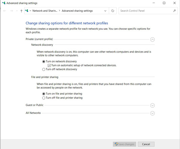 بررسی Advanced Sharing Options برای دسترسی به فایل شیر شده